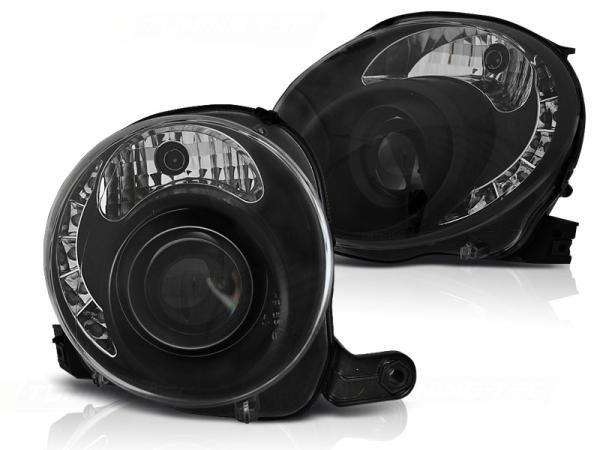 Scheinwerfer LED Tagfahrlicht Optik für Fiat 500 Bj. 07-15 Schwarz